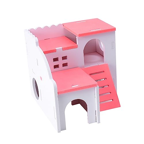 DRESSOOS Hamsterhaus Hamsterspielzeug Und Zubehör Rennmäuse Hamstervilla Hamsterversteck Hamsterzubehör Hamsterhäuschen Hamster Verstecken Hamsterbiss Spielzeug Hölzern Rosa von DRESSOOS