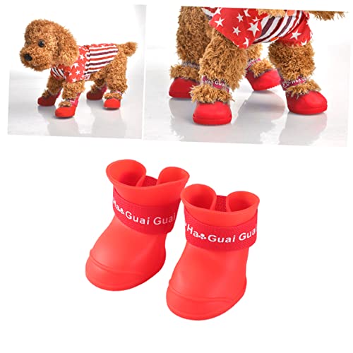 DRESSOOS Modestiefel Welpenschuhe ach Schuhe Stiefel für Hunde Schneeschuhe für Hunde Winterschuhe für Hunde Regenstiefel hundeschuhe Gummi-Regenschuhe für Hunde Mode Hundepfote rot von DRESSOOS