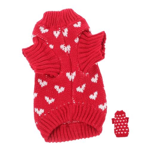 DRESSOOS Hundepullover Entzückender Winterpullover Für Haustiere Warme Hundekleidung Winter Atmungsaktiver Haustierpullover Welpen Weste Entzückendes Hundekleid Acryl Rot von DRESSOOS