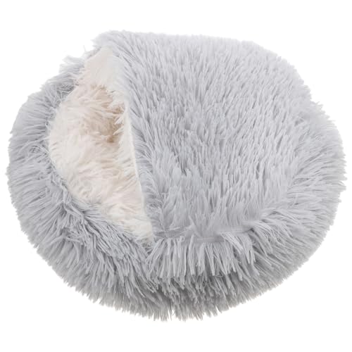 DRESSOOS Katzenbetthöhle Plüsch-katzenbett Mit Kapuze Warmes Katzenbett Winterkatzennestbett Katzenbett Mit Abdeckung Plüschkatzen-flauschbett Beruhigendes Katzenbett Grey Pp Baumwolle von DRESSOOS