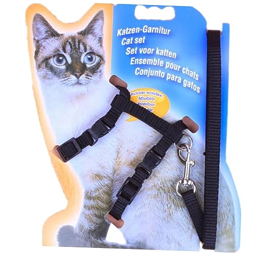 DRESSOOS Katzenhalsband Katzenkette Katzenkette Katzenspielzeug Bausatz Leine-Katzenkette Haustier Katze Kette Haustierleine Glocke Katzengeschirr Black von DRESSOOS