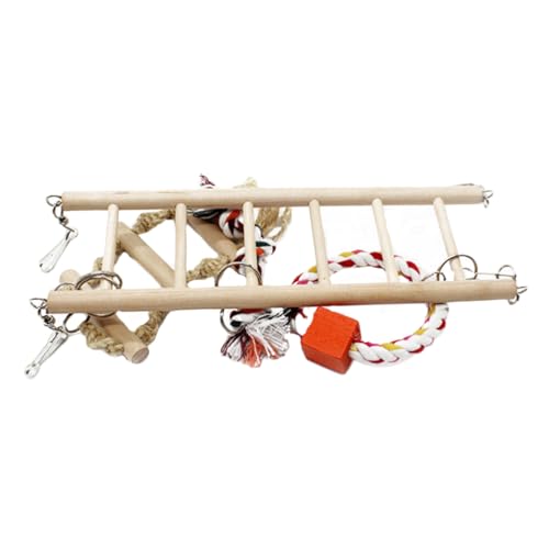 DRESSOOS Papageienschaukelspielzeug Papageienspielplatz Vogelspielzeug Aus Rattan Vögel Sitzen Hängematte Strickleiter Gehirnspielzeug Zuckergleiterkäfig Zubehör Hamsterkäfige Hölzern von DRESSOOS