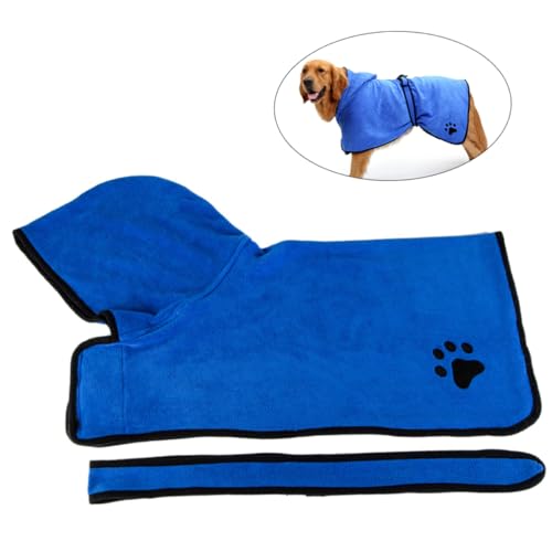 DRESSOOS Schnell Trocknendes Haustier Badetuch XL Wasserbademantel Für Hunde Und Katzen Blau Extrem Saugfähig Und Bequem Ideal Für Hundeduschen Und Nach Dem von DRESSOOS