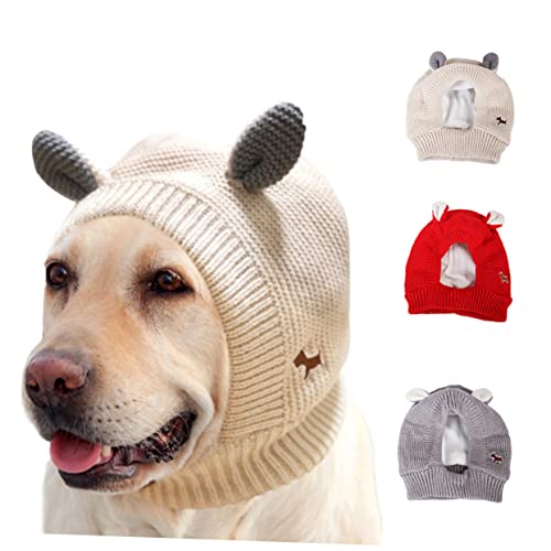 Hund Wintermütze beige Kaninchenohr Haustiermütze Hut mit Hundeohren Hundehalsband mittel Hundemützen Hunde-Hoodie Hasenmütze Hundeperücke Pfote Hund gestrickte Mütze Haustierhut DRESSOOS von DRESSOOS