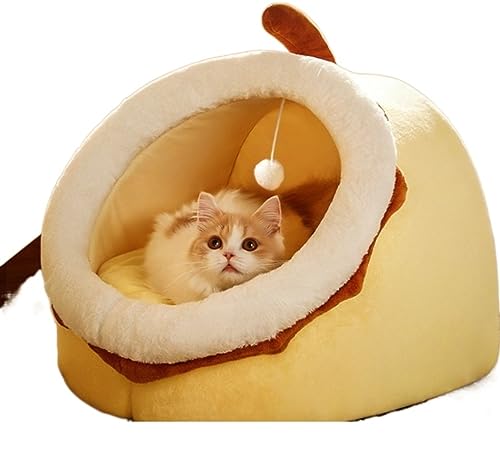 Katzenbett Haustierbett Haustier-Höhlenbett, Kätzchenbett, niedliches Haustier-Höhlenbett, Katzenbetten für Hauskatzen, halbgeschlossenes Katzenhaus mit abnehmbarem Bett Hundesofa Schlafen (Color : B von DRMEE