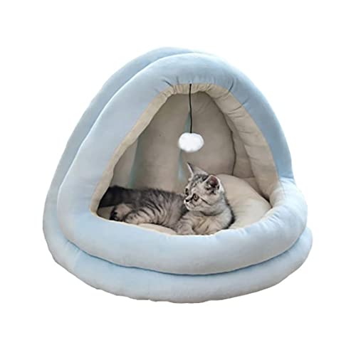 Katzenbett Haustierbett Weiches Samt-Katzen-Iglu-Bett, Katzenbett, Katzenhöhle, Haustierbett für Katzen/Kätzchen/kleine Hunde, bequemes Katzensofa mit abnehmbarem Hundesofa Schlafen (Color : Blue, S von DRMEE