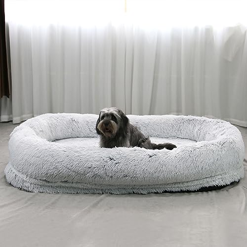 Hundebett in menschlicher Größe, flauschig, humanoid, Jumbo-Hundebett für Menschen, Donut, weich, luxuriös, mit Kissen und Decke (braun, 5XL) von DRYIC