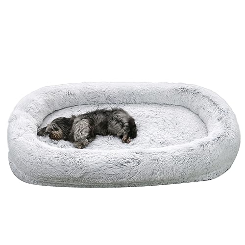 Hundebett in menschlicher Größe, luxuriös, abnehmbarer Bezug, große Größe, Jumbo-Plüsch, Memory-Schaum, menschliches Hundebett (braun, 5XL) von DRYIC