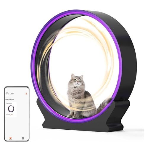 Katzenlaufrad-Trainingsgerät, 40" großes Katzenlaufrad für den Innenbereich, Katzenlaufband mit Telefon-App-Daten, extrem leises Katzenlaufrad mit Lichtstreifen (Purple) von DRYIC