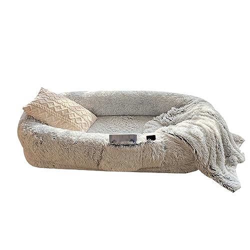 Menschliche Größe Hundebett Menschlicher Hund Zwinger Plüsch Runde Haustier Zwinger Hundebett Winter Warm Schwamm Hundematte Haustierbedarf Haustiermatratze (Braun, 5XL) von DRYIC