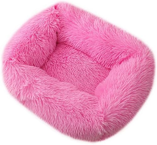 DSAoTeng Donut-Bett für Hunde und Katzen, flauschiges Plüschbett, rechteckig, warm und weich, gemütlich, mit rutschfester Unterseite und waschbar, Größe M, 65 x 55 x 18 cm, Rosa von DSAoTeng