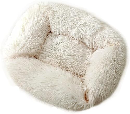 DSAoTeng Donut-Bett für Hunde und Katzen, flauschiges Plüschbett, rechteckig, warm und weich, kuschelig, mit rutschfester Unterseite, waschbar (L x B x H): 80 x 65 x 18 cm, Beige von DSAoTeng