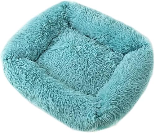 DSAoTeng Donut-Bett für Hunde und Katzen, flauschiges Plüschbett, rechteckig, warm und weich, mit rutschfester Unterseite und waschbar (L x B x H): 80 x 65 x 18 cm, Cyanblau von DSAoTeng