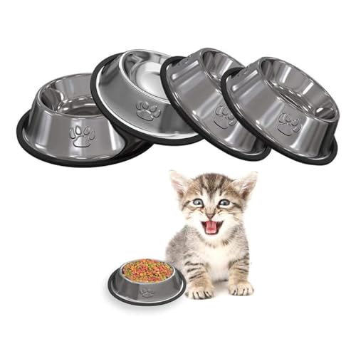 DSDGVDFBV 4 Stück Edelstahl Hundenapf Set, Stellbarem rutschfeste Katzennapf Hundenäpfe Für Katze Hamster Kleine Welpe Hunde Tiere Bieten Sie Die Richtige Höhe Für Haustiere,Silber von DSDGVDFBV