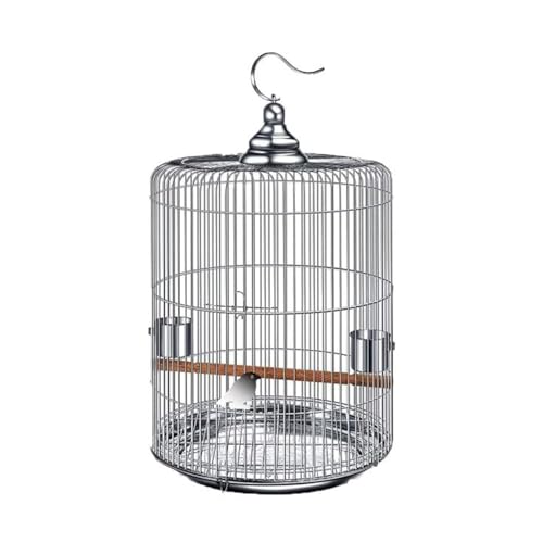 Silber,DSDGVDFBV Versorgungsmaterial Edelstahl Runder Vogelkäfig, Starling Parrot Thrush Bird Cage Vogelvoliere Verlängern Bequemen Handhaken von DSDGVDFBV