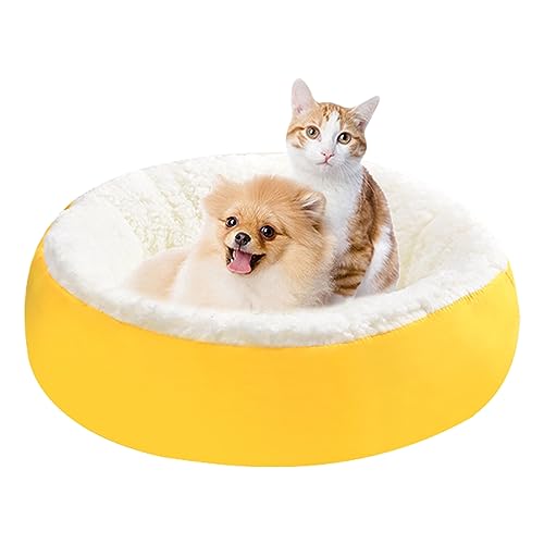 DSOPV Katzenbett, rundes Plüschbett, waschbar, rutschfeste Unterseite, flauschiges rundes Haustierbett, für kleine, mittelgroße und große Katzenhunde (Gelb-L) von DSOPV