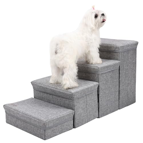 Hundetreppe für kleine Hunde, Kreative Welpenbetttreppe 4-stufige Haustiertreppe, rutschfeste Hunderampe, mit Aufbewahrung, nicht reizende faltbare Indoor-Hundehütten-Treppe, für Hochbett und Couch von DSOPV