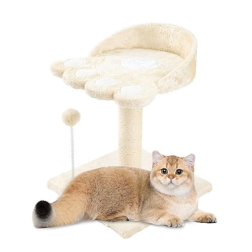 Kratzbaum Katzenbaum Turm für Indoor-Katzen mit Natursisal-Kratzbäumen und Plüsch-Pom, Kleiner Katzenturm mit Spielzeug, für Kätzchen und Katzen (Weiß) von DSOPV