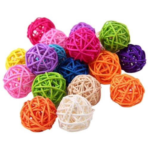 DSOUWEH 10 Paket/los Natürliche Rattan Vogel Spielzeug Bälle Helle Farben Kauen Spielzeug Für Papageien Ungiftige Holz Rattan Bälle Für Vögel, Farbmischung, 5cm von DSOUWEH