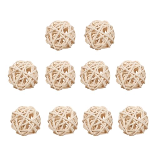 DSOUWEH 10 Paket/los Natürliche Rattan Vogel Spielzeug Bälle Helle Farben Kauen Spielzeug Für Papageien Ungiftige Holz Rattan Bälle Für Vögel, Primärfarbe, 5cm von DSOUWEH