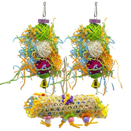 DSOUWEH 3 teiliges, einfach zu installierendes Kauspielzeug für Papageien, Gleichgewicht und Stimmungsaufheller, einfach zu installierendes Kauspielzeug aus Holz, Vogelkäfig von DSOUWEH
