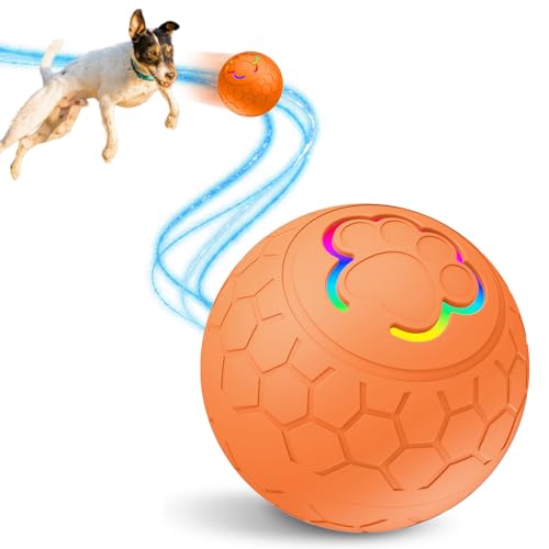 DSXVJHD Interaktives Hundeballspielzeug, intelligenter Hüpfball für Hunde, aktiver automatischer rollender Hundeball, elektronisches bewegliches Hüpfball für Haustiere (Orange) von DSXVJHD