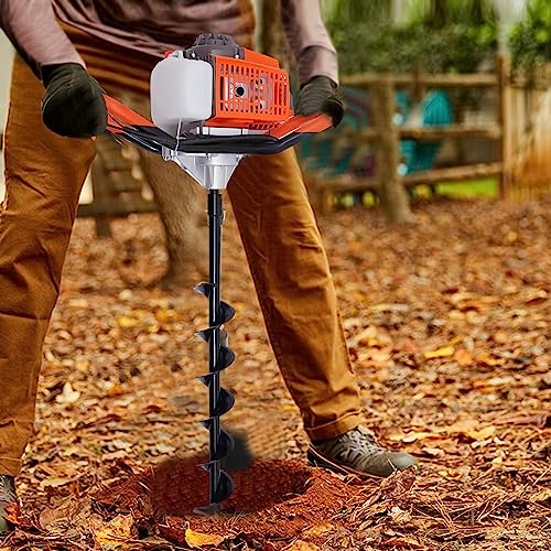 DSYOGX 2-Takt Benzin Erdbohrer, 71cc Aushubmaschine Bodenfräse Benzin mit DREI Bohrköpfe 2.4PS Gartenbohrer, 0-300rpm, Securityausrüstung, Manueller Start, Luftkühlung Kühlsystem von DSYOGX