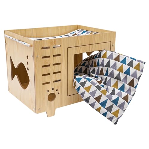 DSYOGX Katzenhaus Beige Spleißen Bodenmontage Haustiernest Haustierhaus Katzen für Wohnzimmer, Schlafzimmer, in der Tierhandlung Usw, 55x40x44cm von DSYOGX