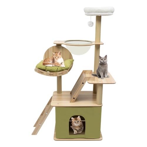 DSYOGX Katzenkratzbaum, Katzenturm für Hauskatzen mit Großem gepolstertem Bett Katzenmöbel Stabiler Kratzbaum für Katzen Höhe, 40 * 55 * 140 cm, Log Color von DSYOGX