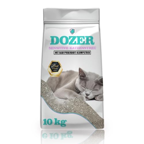 10kg Dozer Katzenstreu Sensitive mit Babypuderduft Klumpstreu Premium 13L | Katzenstreu mit Babypuder-Duft - Feine Klumpstreu aus Bentonit 10 kg 13L von DTP-SOFT