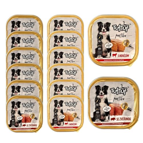 300g Pastete Mix Hundefutter Rind und Wild Nassfutter Aluschale Wildfleisch (x36) von DTP-SOFT