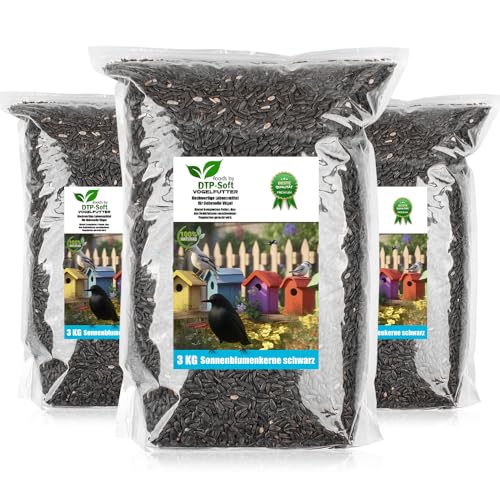 3X 3kg Sonnenblumenkerne schwarz Streufutter Vogelfutter Vögel Wildvögel Sonnenblumen im Doypack (9 kg) von DTP-SOFT