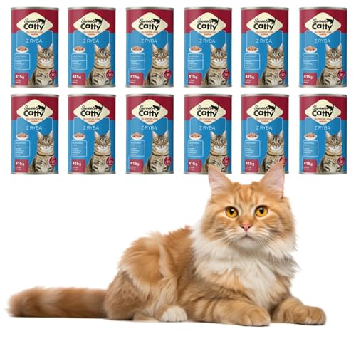 415g Nassfutter für Katzen | Katzenfutter Stückchen in Soße Hoher Fleischanteil, reich an Vitaminen und Mineralien | In 4 verschiedenen Geschmacksrichtungen (12 x 415g, Fisch) von DTP-SOFT