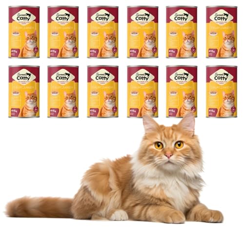 415g Nassfutter für Katzen | Katzenfutter Stückchen in Soße Hoher Fleischanteil, reich an Vitaminen und Mineralien | In 4 verschiedenen Geschmacksrichtungen (12 x 415g, Huhn) von DTP-SOFT