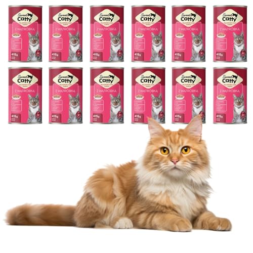 415g Nassfutter für Katzen | Katzenfutter Stückchen in Soße Hoher Fleischanteil, reich an Vitaminen und Mineralien | In 4 verschiedenen Geschmacksrichtungen (12 x 415g, Leber) von DTP-SOFT