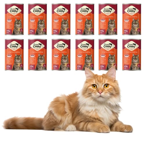 415g Nassfutter für Katzen | Katzenfutter Stückchen in Soße Hoher Fleischanteil, reich an Vitaminen und Mineralien | In 4 verschiedenen Geschmacksrichtungen (12 x 415g, Rindfleisch) von DTP-SOFT