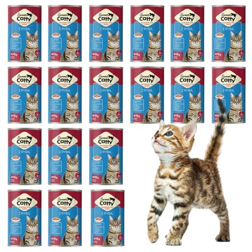 415g Nassfutter für Katzen | Katzenfutter Stückchen in Soße Hoher Fleischanteil, reich an Vitaminen und Mineralien | In 4 verschiedenen Geschmacksrichtungen (24 x 415g, Fisch) von DTP-SOFT