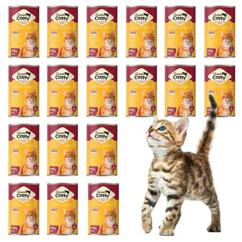 415g Nassfutter für Katzen | Katzenfutter Stückchen in Soße Hoher Fleischanteil, reich an Vitaminen und Mineralien | In 4 verschiedenen Geschmacksrichtungen (24 x 415g, Huhn) von DTP-SOFT