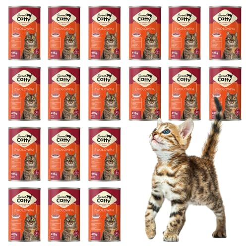 415g Nassfutter für Katzen | Katzenfutter Stückchen in Soße Hoher Fleischanteil, reich an Vitaminen und Mineralien | In 4 verschiedenen Geschmacksrichtungen (24 x 415g, Rindfleisch) von DTP-SOFT