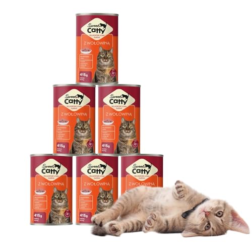 415g Nassfutter für Katzen | Katzenfutter Stückchen in Soße Hoher Fleischanteil, reich an Vitaminen und Mineralien | In 4 verschiedenen Geschmacksrichtungen (6 x 415g, Rindfleisch) von DTP-SOFT