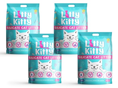 4X 3,8 L 15L Katzenstreu Silikatstreu Katzen antibakteriell staubfrei | Neutralisiert den Geruch | Staubfrei | Sparsam im Gebrauch | 4-er Set Katzenstreu von DTP-SOFT