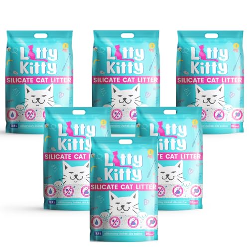 6X 3,8 L 23L Katzenstreu Silikatstreu Katzen antibakteriell staubfrei | Neutralisiert den Geruch | Staubfrei | Sparsam im Gebrauch | 6-er Set Katzenstreu von DTP-SOFT