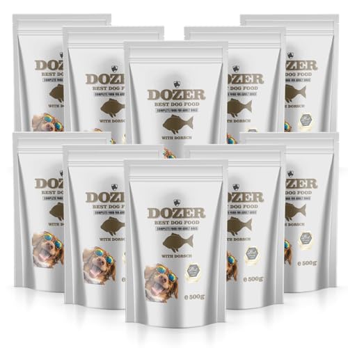 Dozer Hundefutter für Erwachsene Hunde | Komplette Nahrung mit Verschiedenen Fleischsorten (500g) | Natürlich & Nahrhaft | Hundefutter Nass (x 10, Kabeljau) von DTP-SOFT