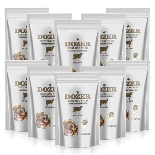 Dozer Hundefutter für Erwachsene Hunde | Komplette Nahrung mit Verschiedenen Fleischsorten (500g) | Natürlich & Nahrhaft | Hundefutter Nass (x 10, Kalbfleisch) von DTP-SOFT