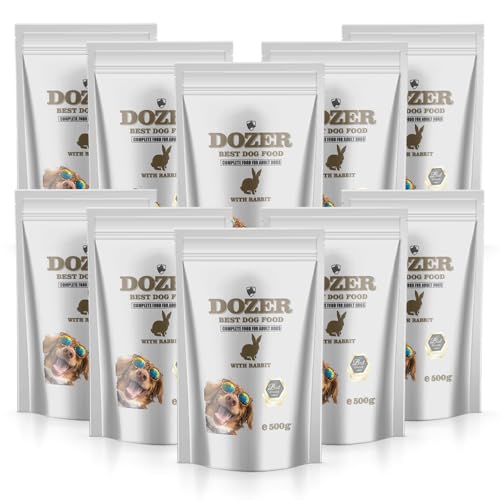 Dozer Hundefutter für Erwachsene Hunde | Komplette Nahrung mit Verschiedenen Fleischsorten (500g) | Natürlich & Nahrhaft | Hundefutter Nass (x 10, Kaninchen) von DTP-SOFT