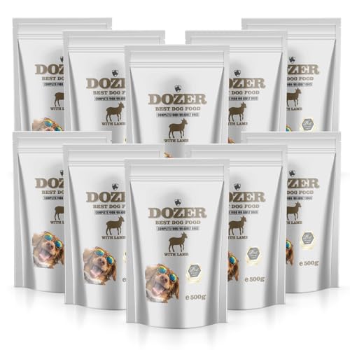 Dozer Hundefutter für Erwachsene Hunde | Komplette Nahrung mit Verschiedenen Fleischsorten (500g) | Natürlich & Nahrhaft | Hundefutter Nass (x 10, Lamm) von DTP-SOFT