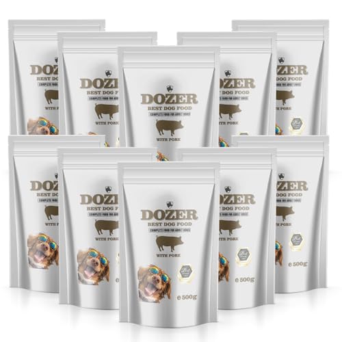 Dozer Hundefutter für Erwachsene Hunde | Komplette Nahrung mit Verschiedenen Fleischsorten (500g) | Natürlich & Nahrhaft | Hundefutter Nass (x 10, Schweinefleisch) von DTP-SOFT