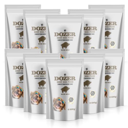 Dozer Hundefutter für Erwachsene Hunde | Komplette Nahrung mit Verschiedenen Fleischsorten (500g) | Natürlich & Nahrhaft | Hundefutter Nass (x 10, Wildfleisch) von DTP-SOFT