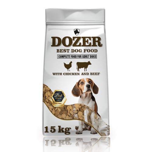 Dozer Premium Hundefutter - Umfassende Ernährung für Erwachsene Hunde, Formel mit Huhn und Rind | Trockenfutter | Hundefutter für ausgewachsene Hunde (15KG) von DTP-SOFT