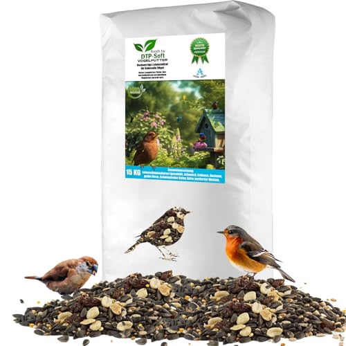 Vogelfutter Premium | Wildvogelfutter | Streufutter für Vögel Ganzjahresfütterung | Sonnenblumenkerne, Erdnüsse Rosinen, Getreide | Gimpel, Kleiber, Amsel | Mix A (15kg) von DTP-SOFT